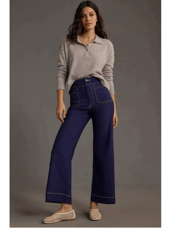 Maeve Pants - Meave Anthro Colette Crop Wide Leg Pants Contrast Stitch Purple Magic Fabric 28